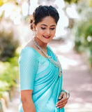 Sky Blue Soft Lichi Silk Jacquard Work Saree image 2