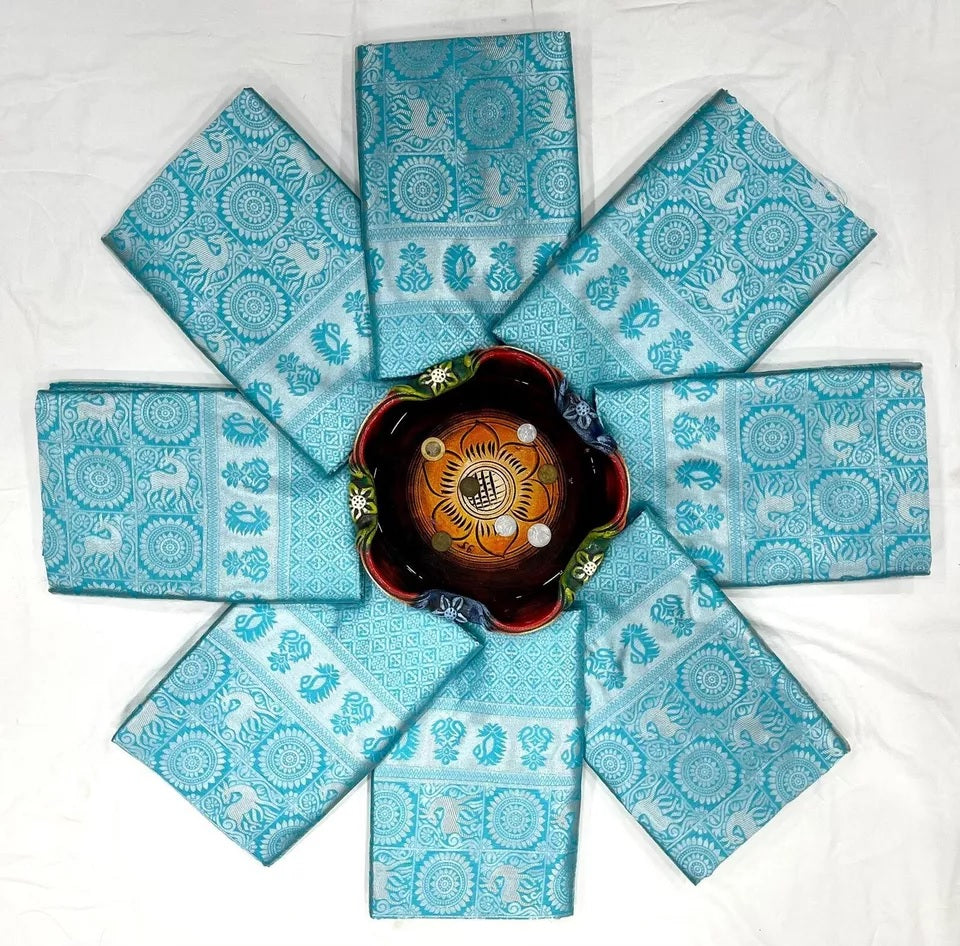 Sky Blue Soft Lichi Silk Jacquard Work Saree image 5