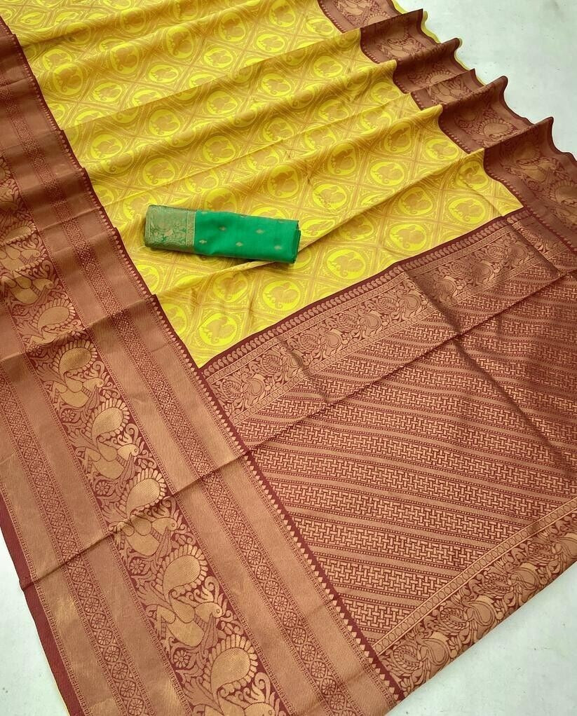 Yellow Soft Silk with Beautiful Rich Design Pallu Saree image 8