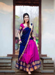 Pink Ethnic Half Saree South Indian Heavy Kanchipuram Lehenga Blouse Dupatta image 1
