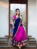 Pink Ethnic Half Saree South Indian Heavy Kanchipuram Lehenga Blouse Dupatta image 1