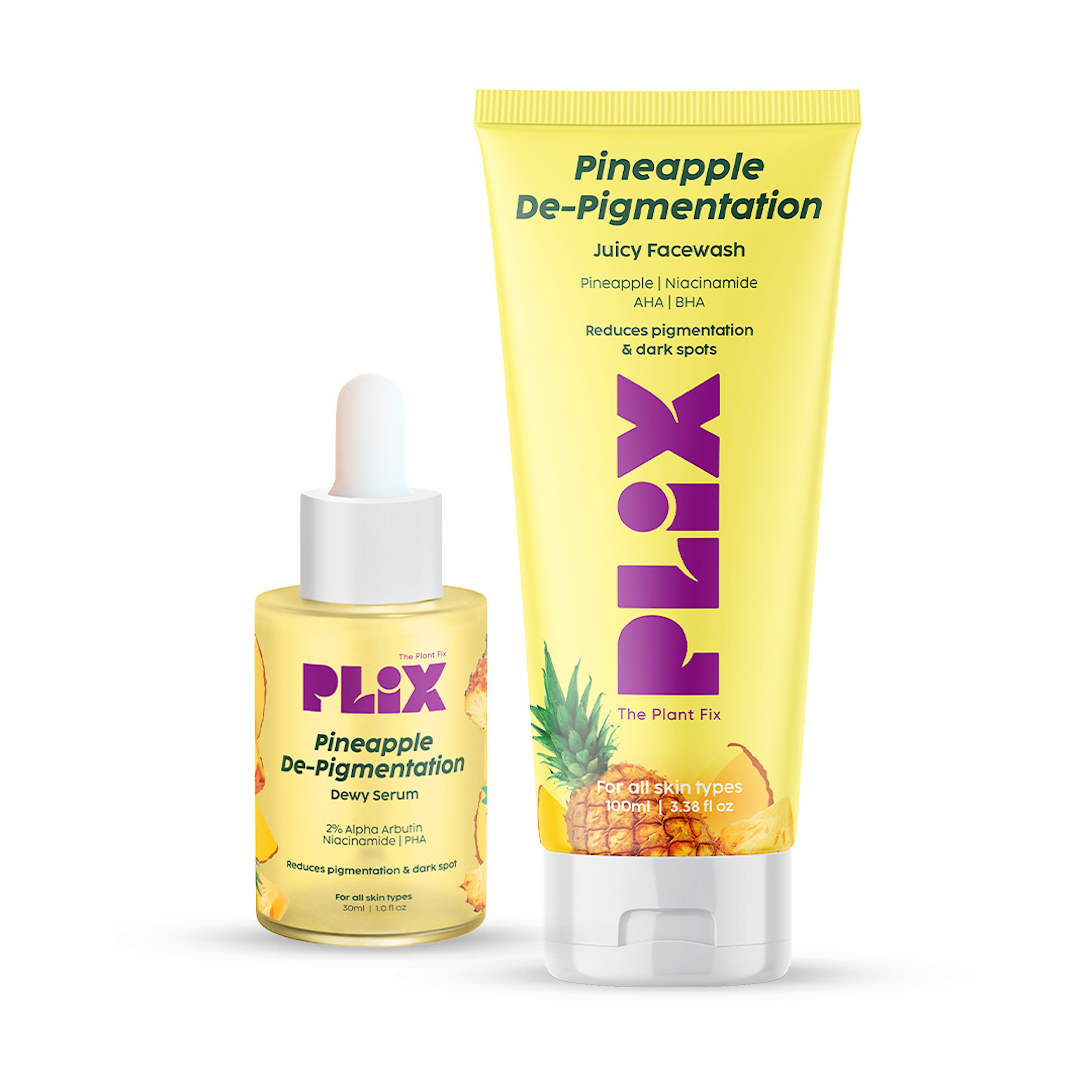 Plix Pineapple De-pigmentation Juicy Facewash -100 ml & Serum-30ml image 3