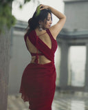 Pure Smooth Georgette Saree, Pure velvet With Sequence Work Blouse image 10