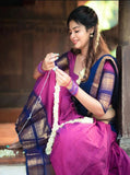 Pink Ethnic Half Saree South Indian Heavy Kanchipuram Lehenga Blouse Dupatta image 5