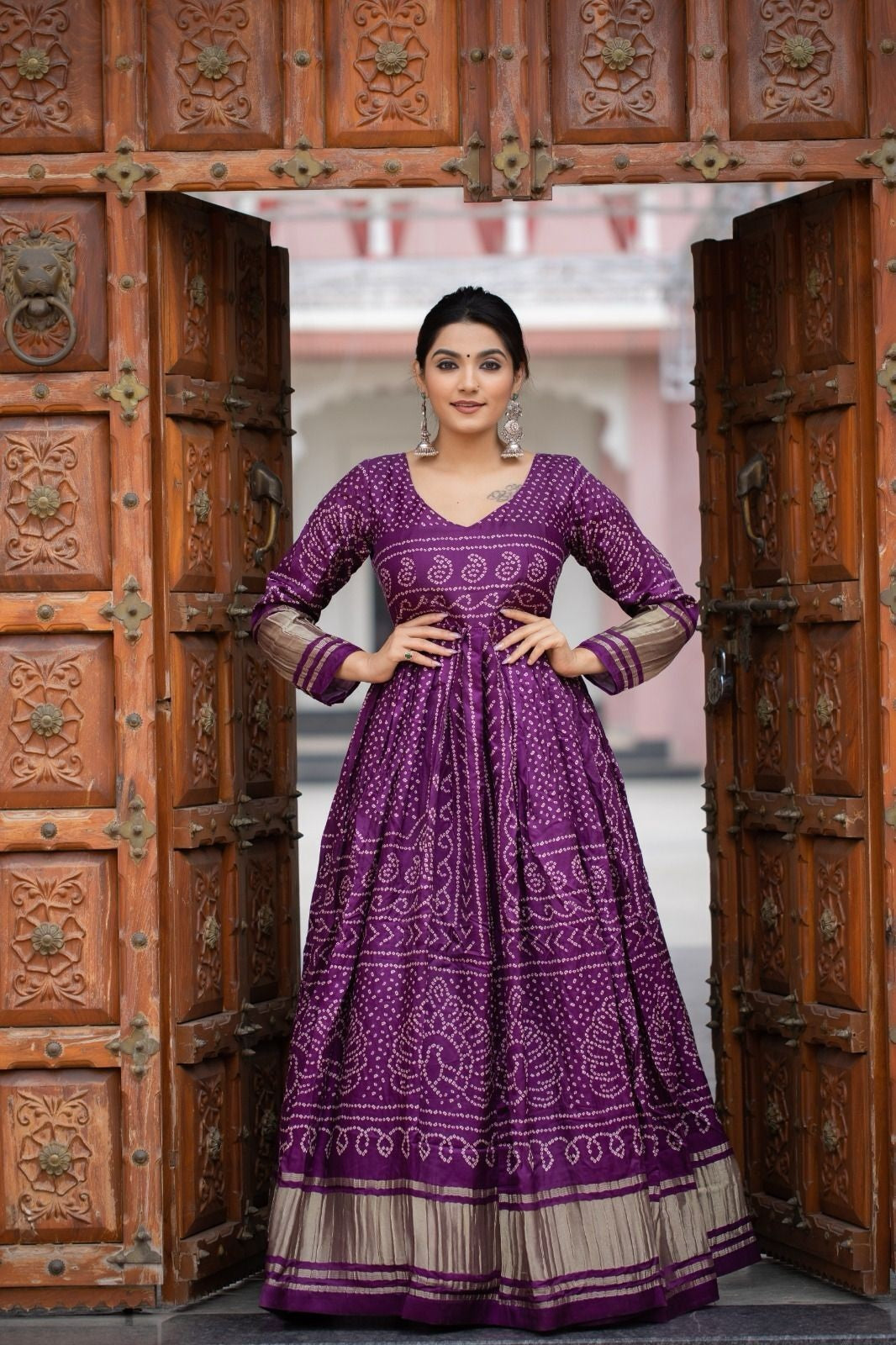 Gaji Silk With Bandhej Print Long Anarkali Gown Dresses image 1