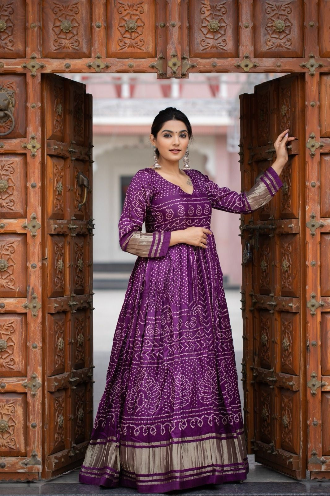 Gaji Silk With Bandhej Print Long Anarkali Gown Dresses image 2