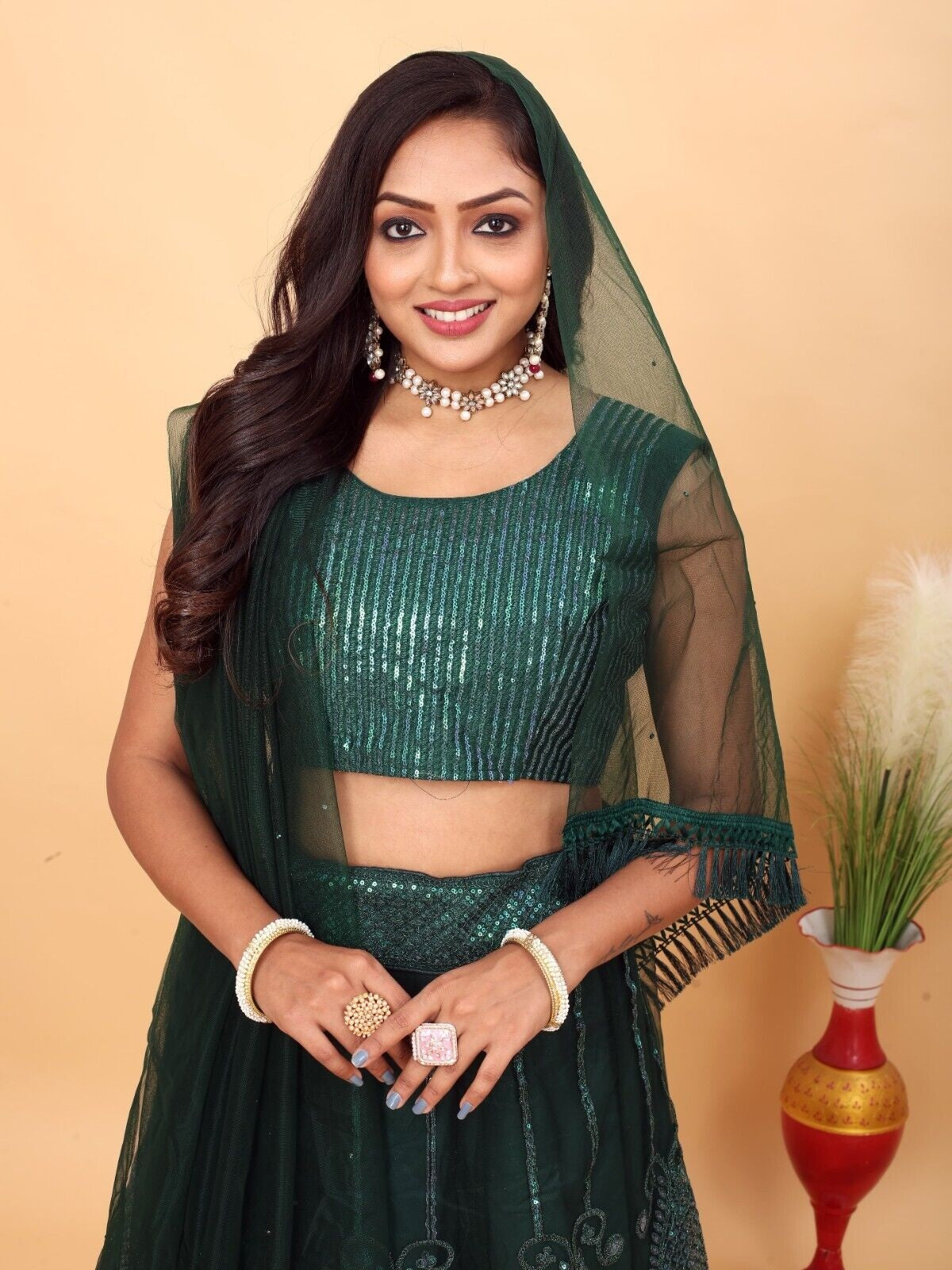 Traditional Semi-Stitched Lehenga Choli With Dupatta Function Wear Net Lengha 15-HR19 image 4