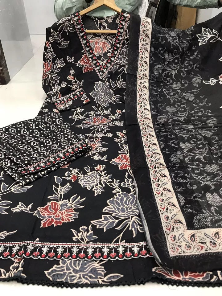 Cotton Print With Neck Work Top Bottom Dupatta image 4