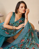 Soft Net With Embroidery Design Work Saree With Blouse image 4
