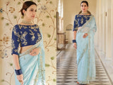 Soft Georgette Embroidery Cut Work Saree With Blouse image 4
