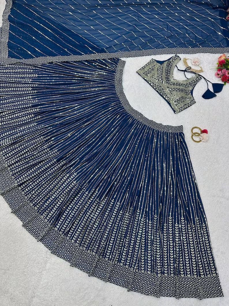 Blue Fox Georgette Sequence Work Lehenga image 4