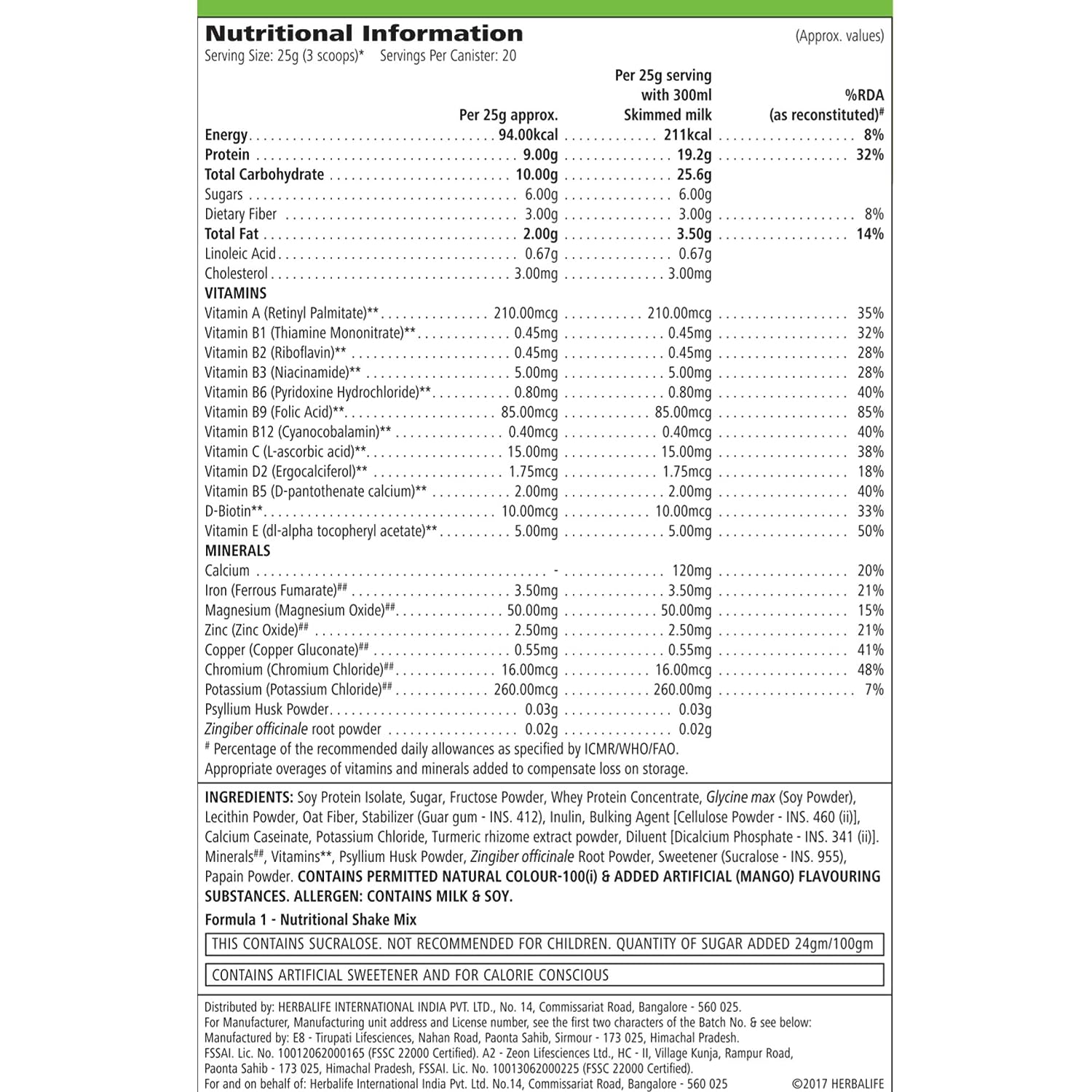 Herbalife Nutrition Formula 1 Nutritional Shake Mix Mango Flavour image 4