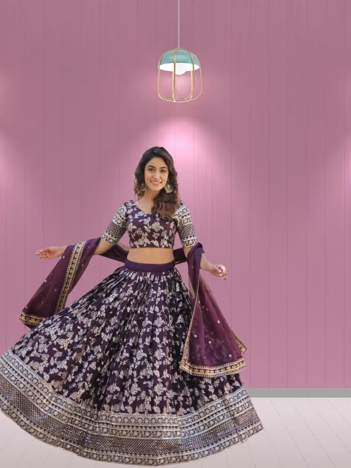 Pure Viscose Jacquard With Embroidery Sequins work Lehenga Choli Dupatta image 4