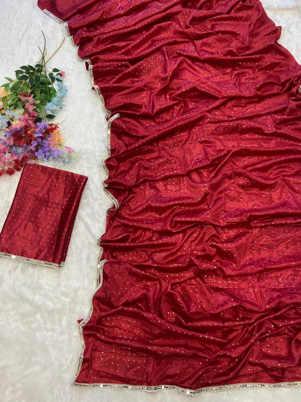 Chinon Silk Saree With Blouse For Women's image 4