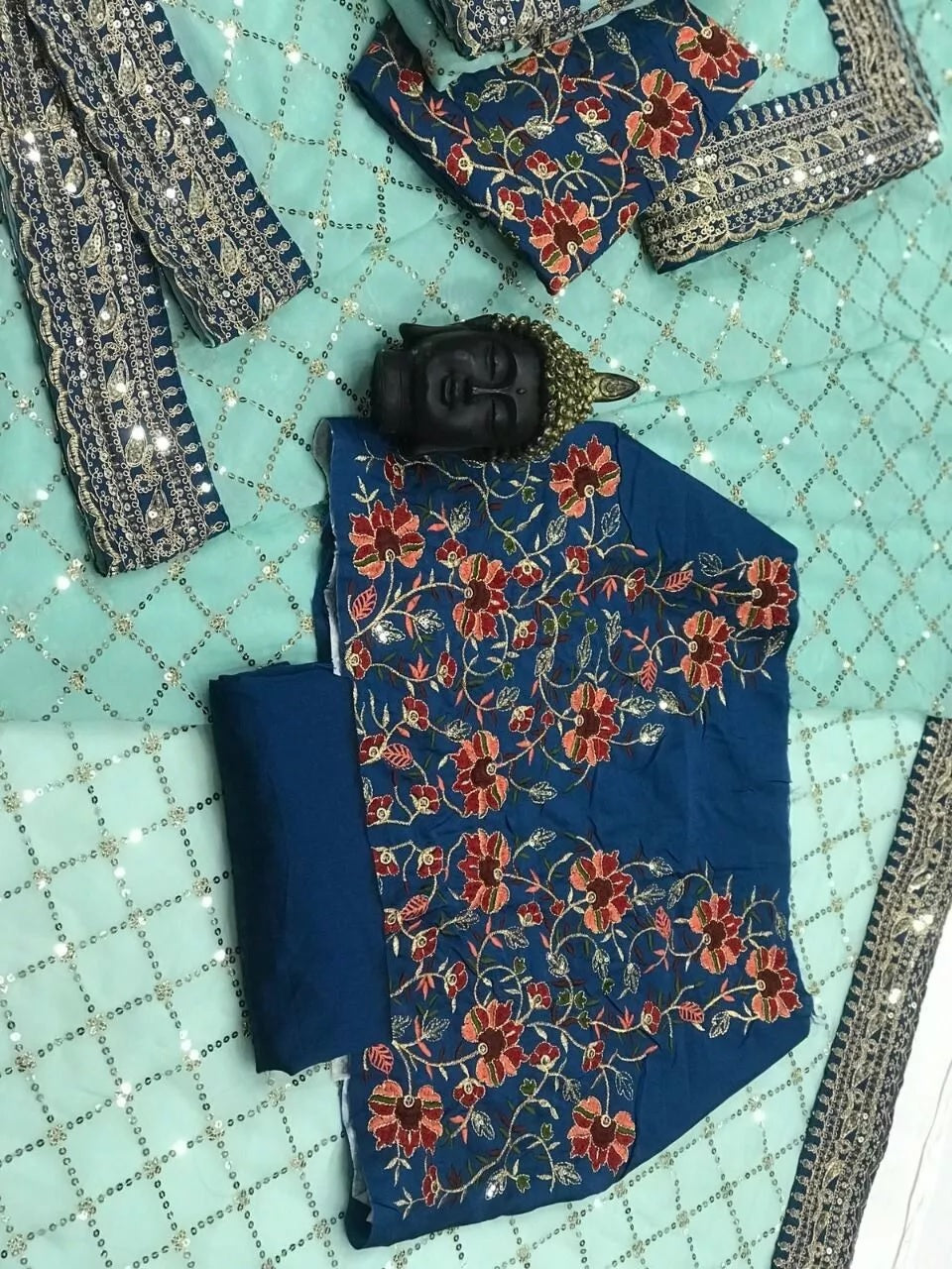 Soft Georgette With Sequence Work Saree & Blouse image 4