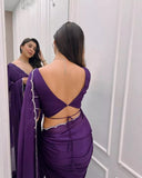 Classic Soft Rich Elegant Chinon Fabric Saree & Blouse image 4