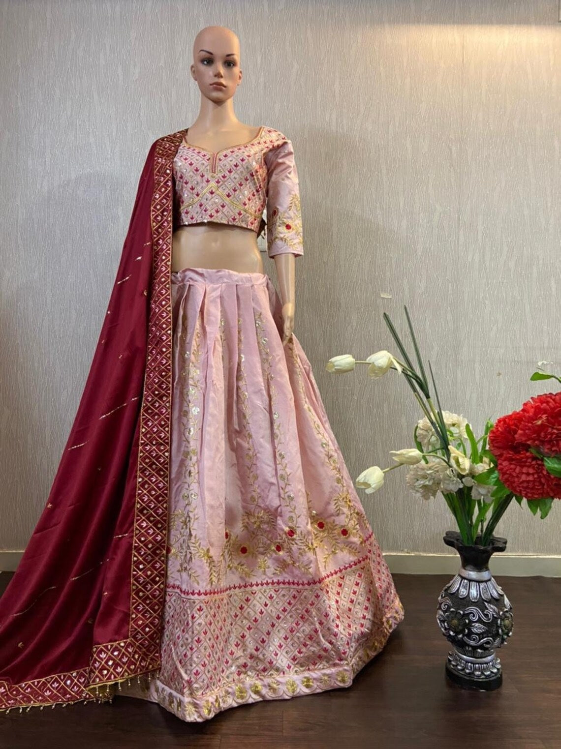 Premium Taffeta Silk Embroidery Sequence Work Lehenga Choli Dupatta image 2