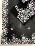 Black Georgette Embroidery Work Saree image 4