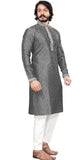 Grey Pure Silk Jequard Kurta For Men's image 4