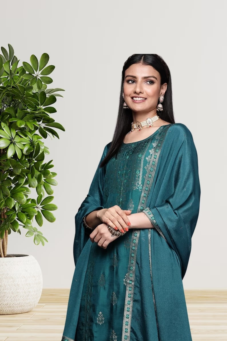 Viscose With Jacquard Work & Salwar Kameez With Dupatta image 4