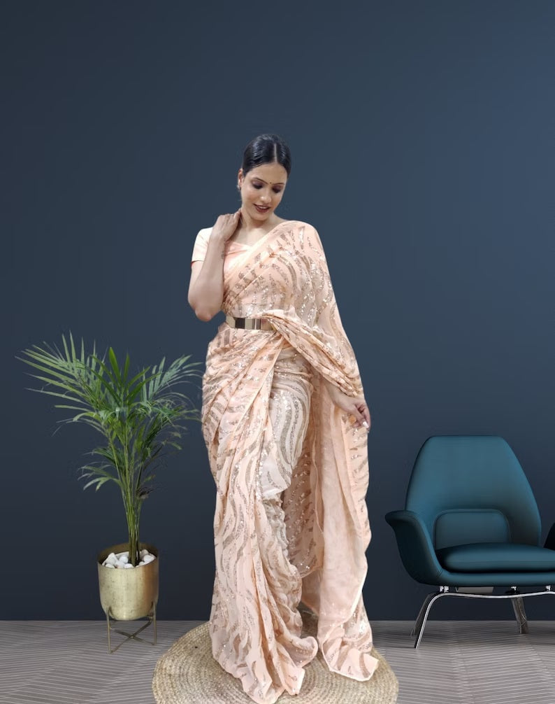 Premium Georgette Ready To Wear Saree With Blouse image 4