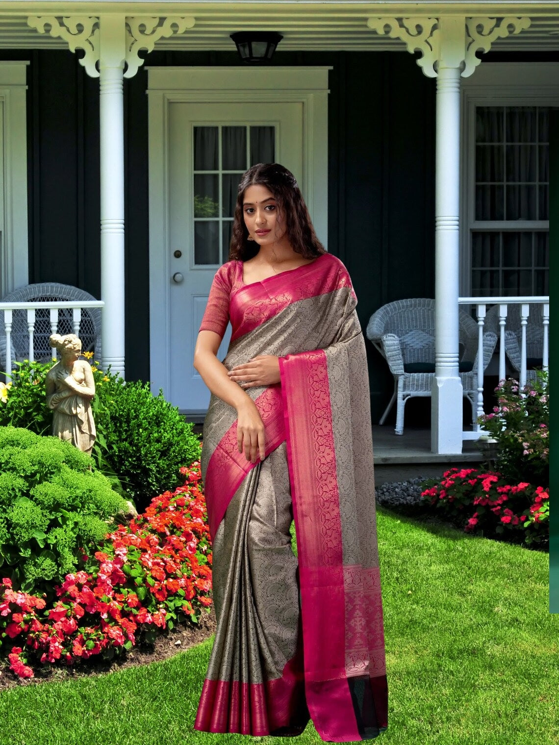 Soft Lichi Silk & Jacquard Waving Work Sarees With Blouse image 4