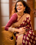 Maroon Soft Lichi Silk Saree With Unstitched Blouse image 4