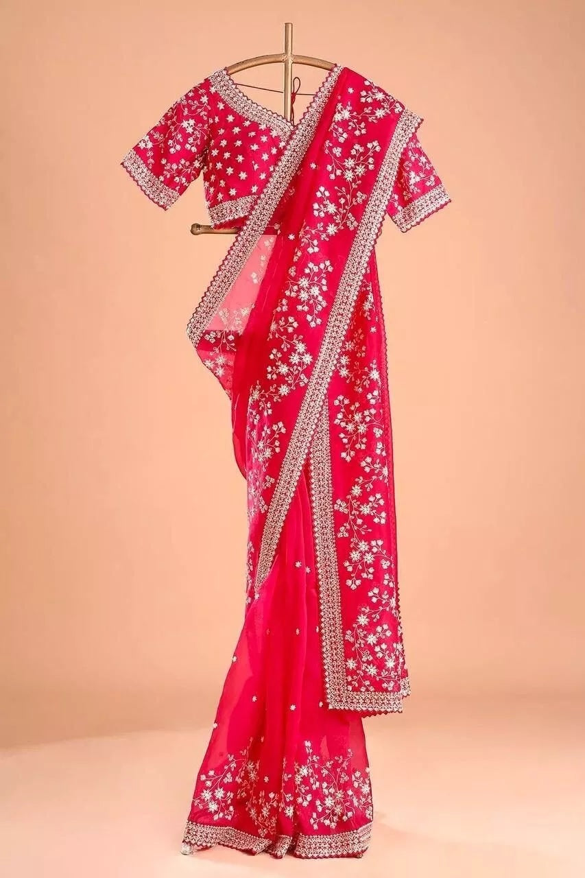 Pure Soft Rangoli With Embroidery Sequence And Zari Work Saree & Blouse image 4
