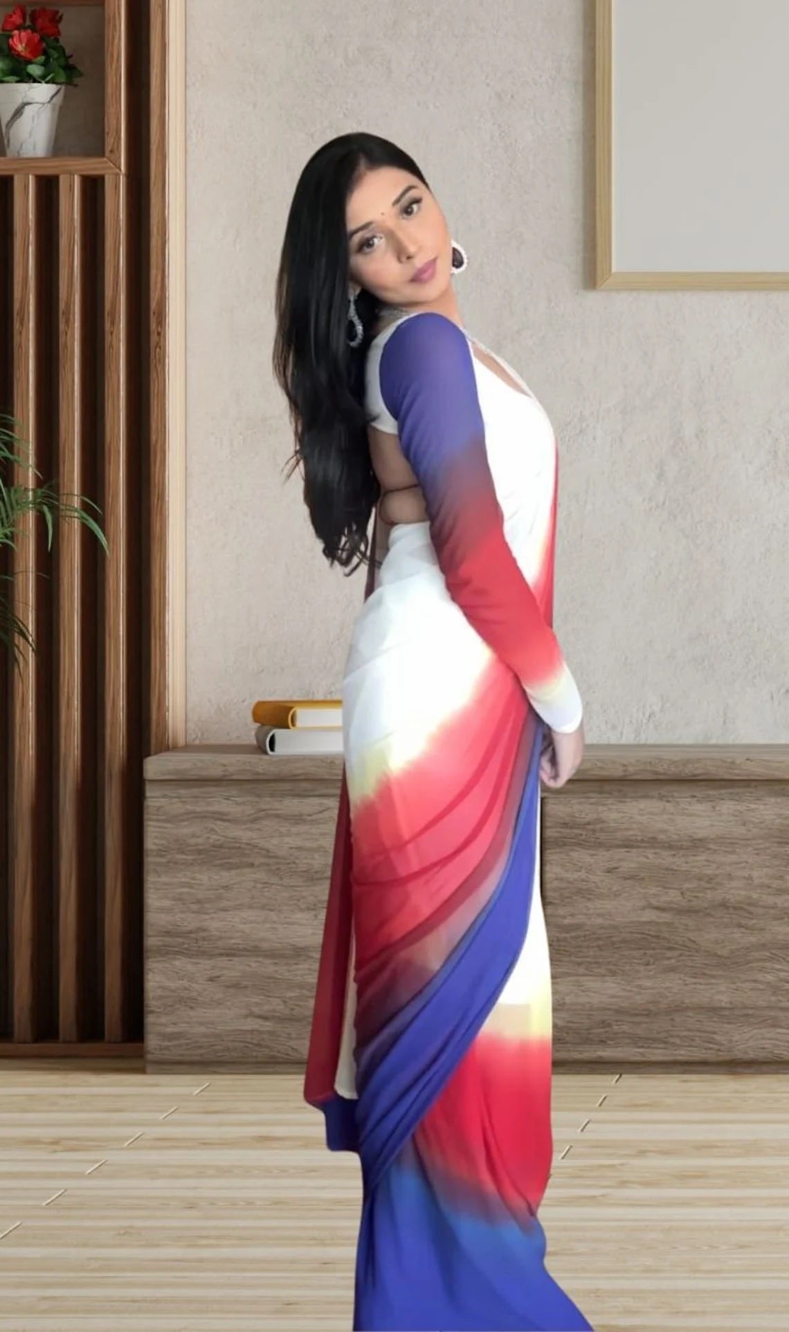 Pure Soft Georgette Ready To Wear Multi Color Saree With Blouse image 4