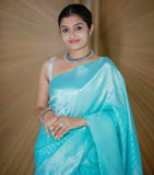 Soft Lichi Silk Saree With Unstitched Blouse image 4
