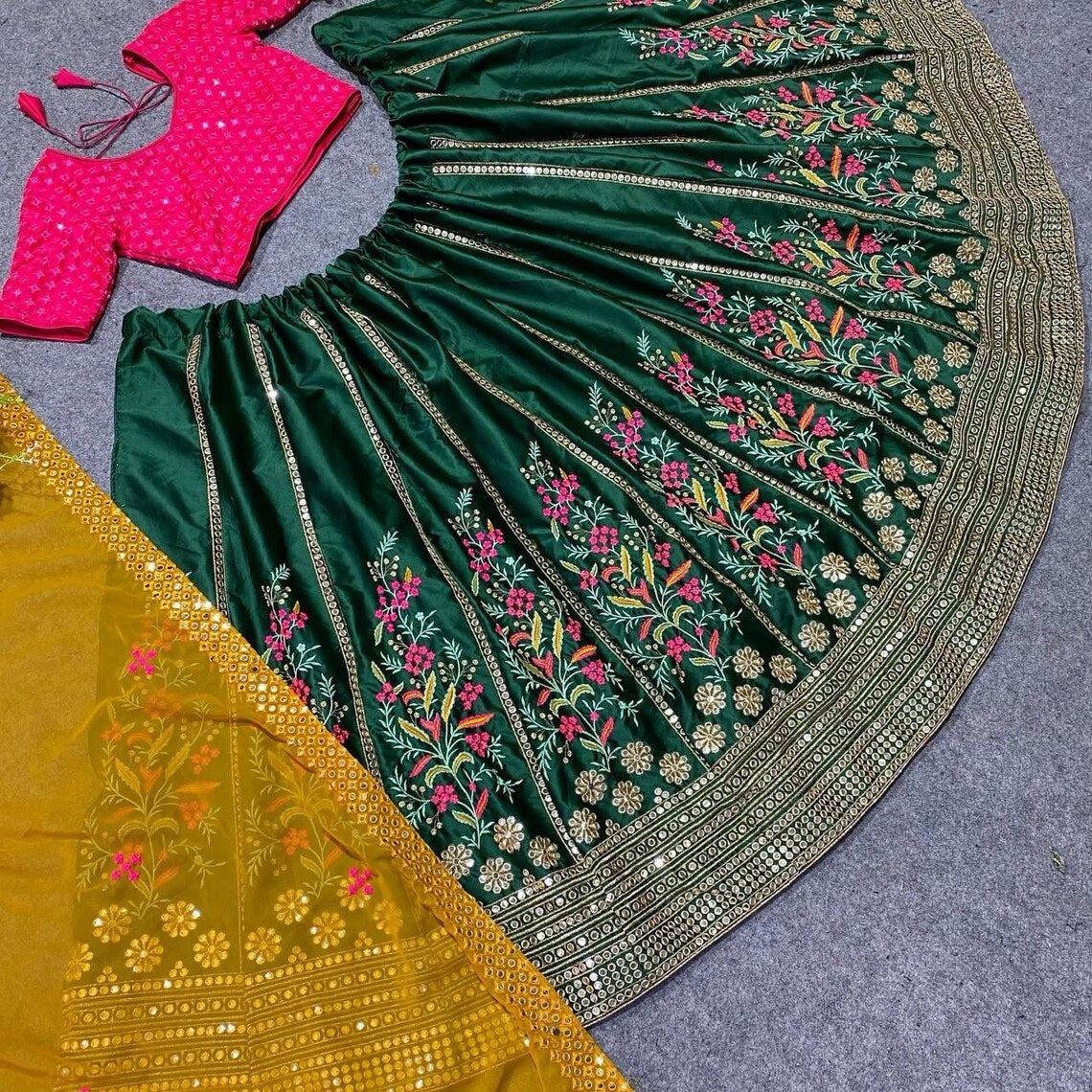 Malay Satin Silk & 9mm Sequence Embroidery Work Lehenga Blouse With Dupatta image 4