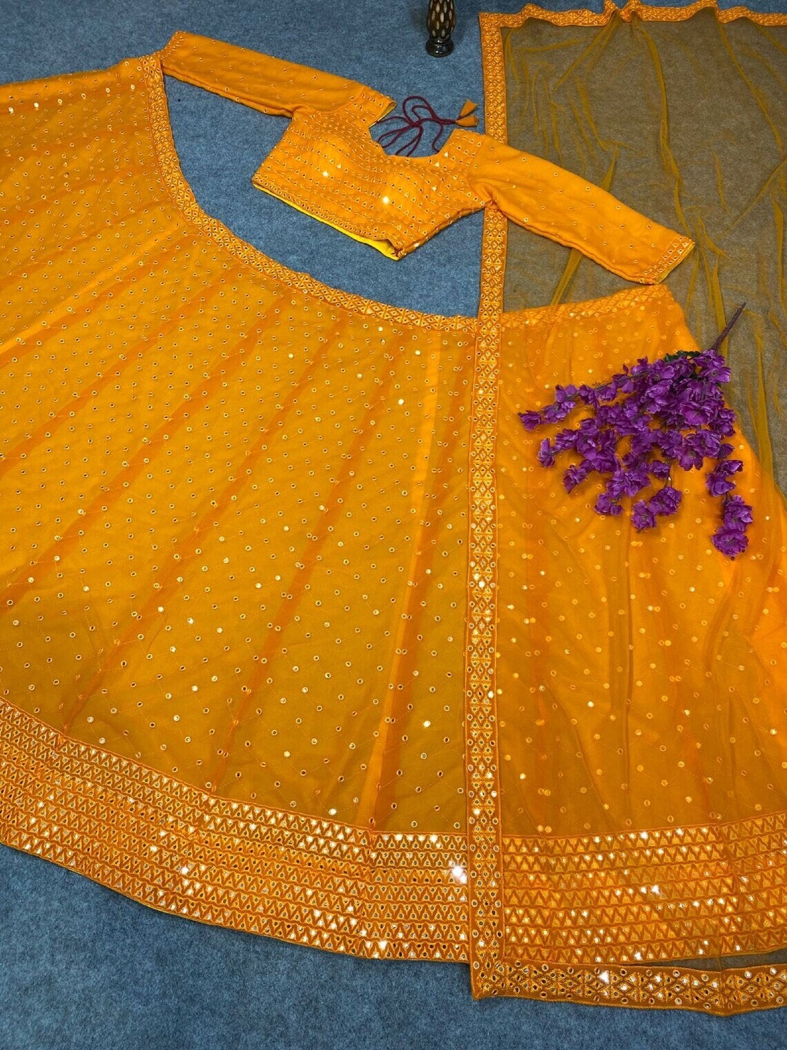 Faux Georgette With 9 MM Sequence Work Lehenga Blouse With Dupatta image 4