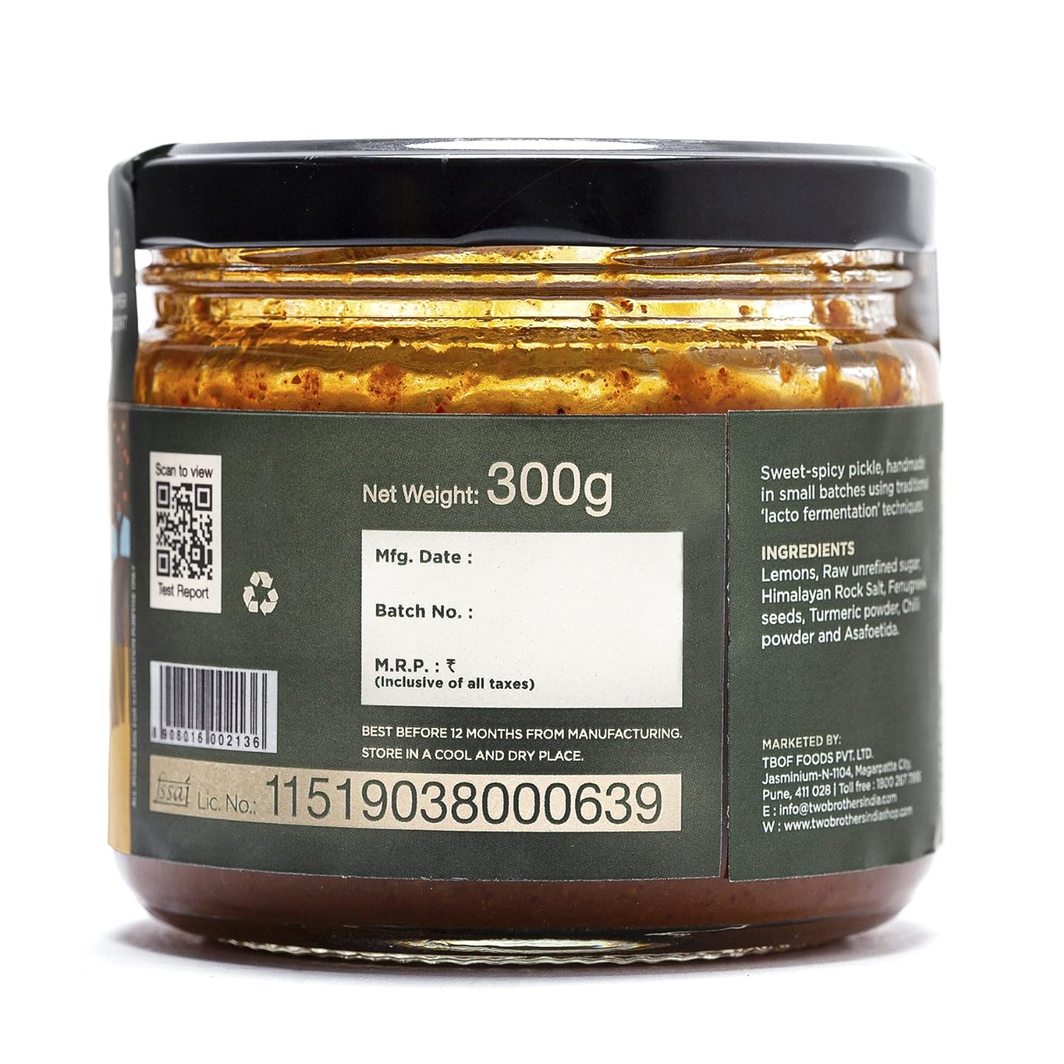 Two Brothers Organic Farms Oil Free Lemon Pickle - 300g image 4