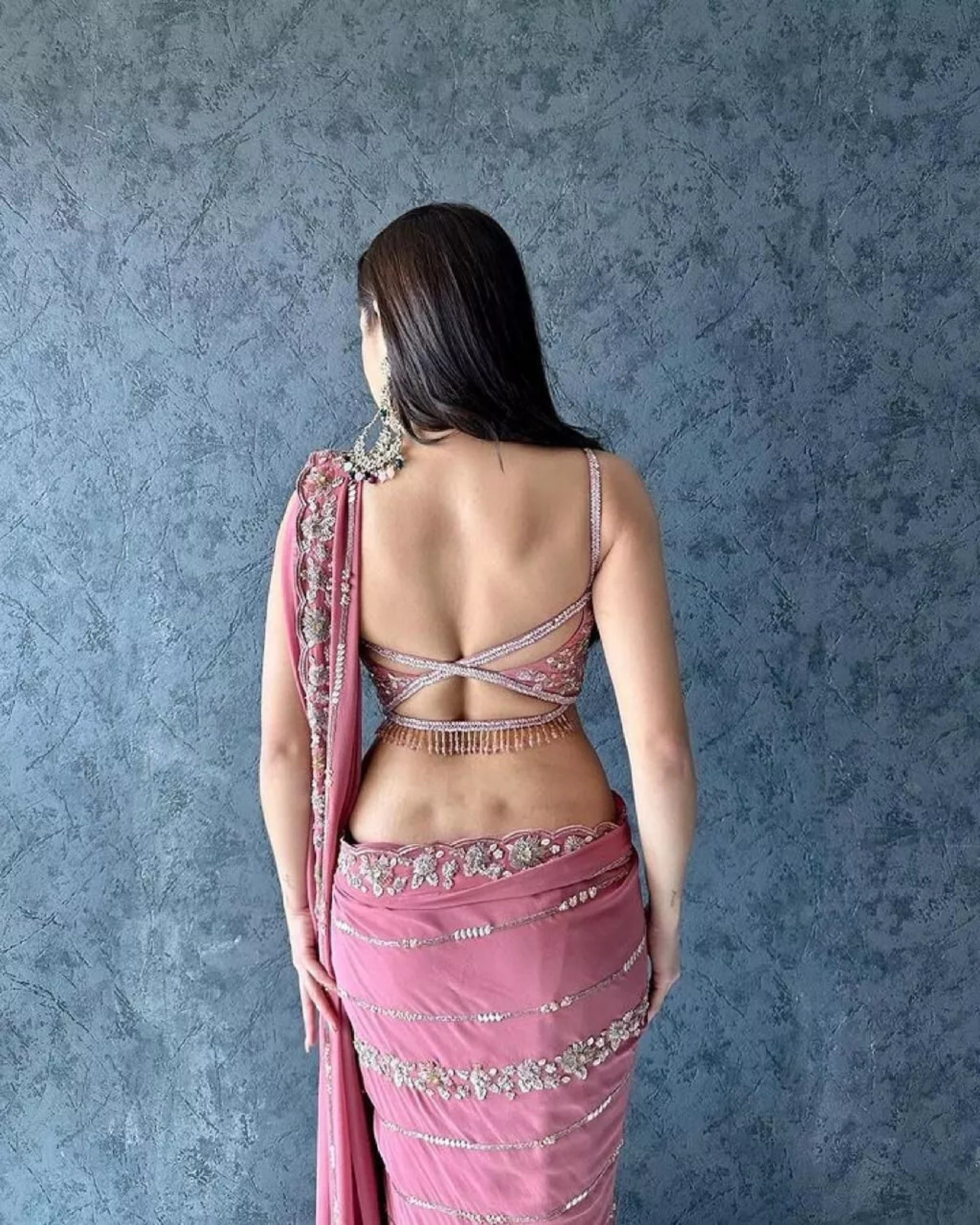 Soft Georgette Bollywood Party Saree With Blouse image 4