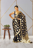 Black Soft Linen Slub One Minute Saree With Blouse image 4
