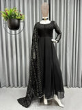 Black Faux Georgette Anarkali Gown Dresses With Dupatta image 4
