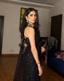 Black Georgette Embroidery Sequence Work Saree image 5