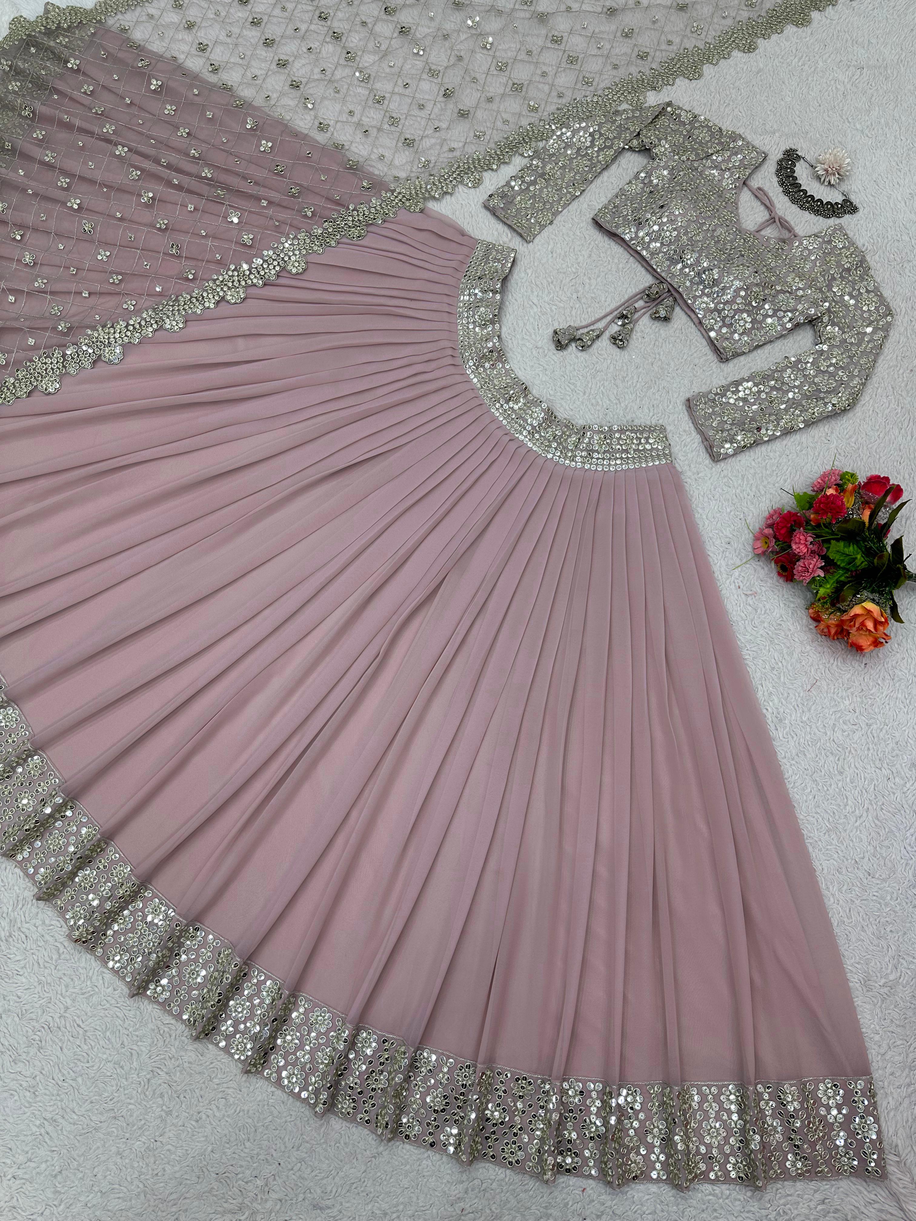 Faux Georgette Thread 9MM Sequence Work Lehenga Choli image 4