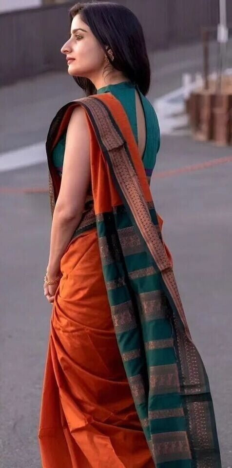 Orange color Soft Lichi Silk Jacquard Weaving Work Saree With Blouse image 4