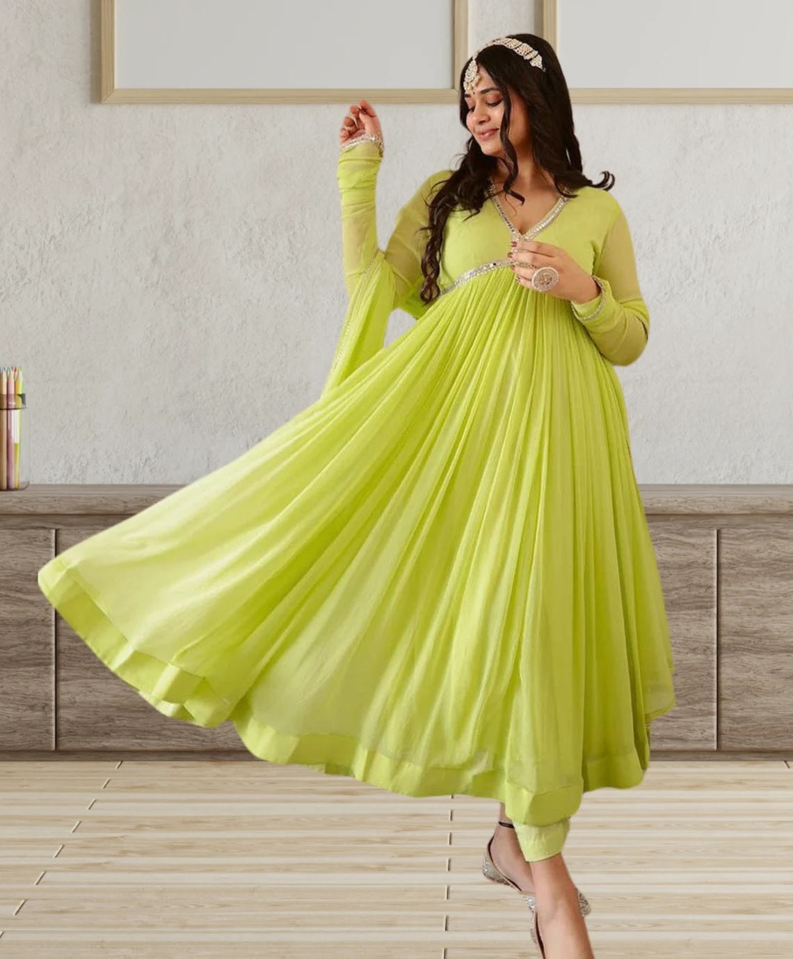 Georgette With Full Sleeves Long Gown Anarkali Dresses image 2