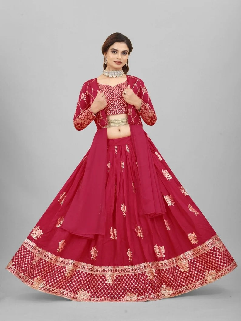 Heavy Chanderi Cotton Embroidery Sequence Work Lehenga Blouse & Dupatta image 4