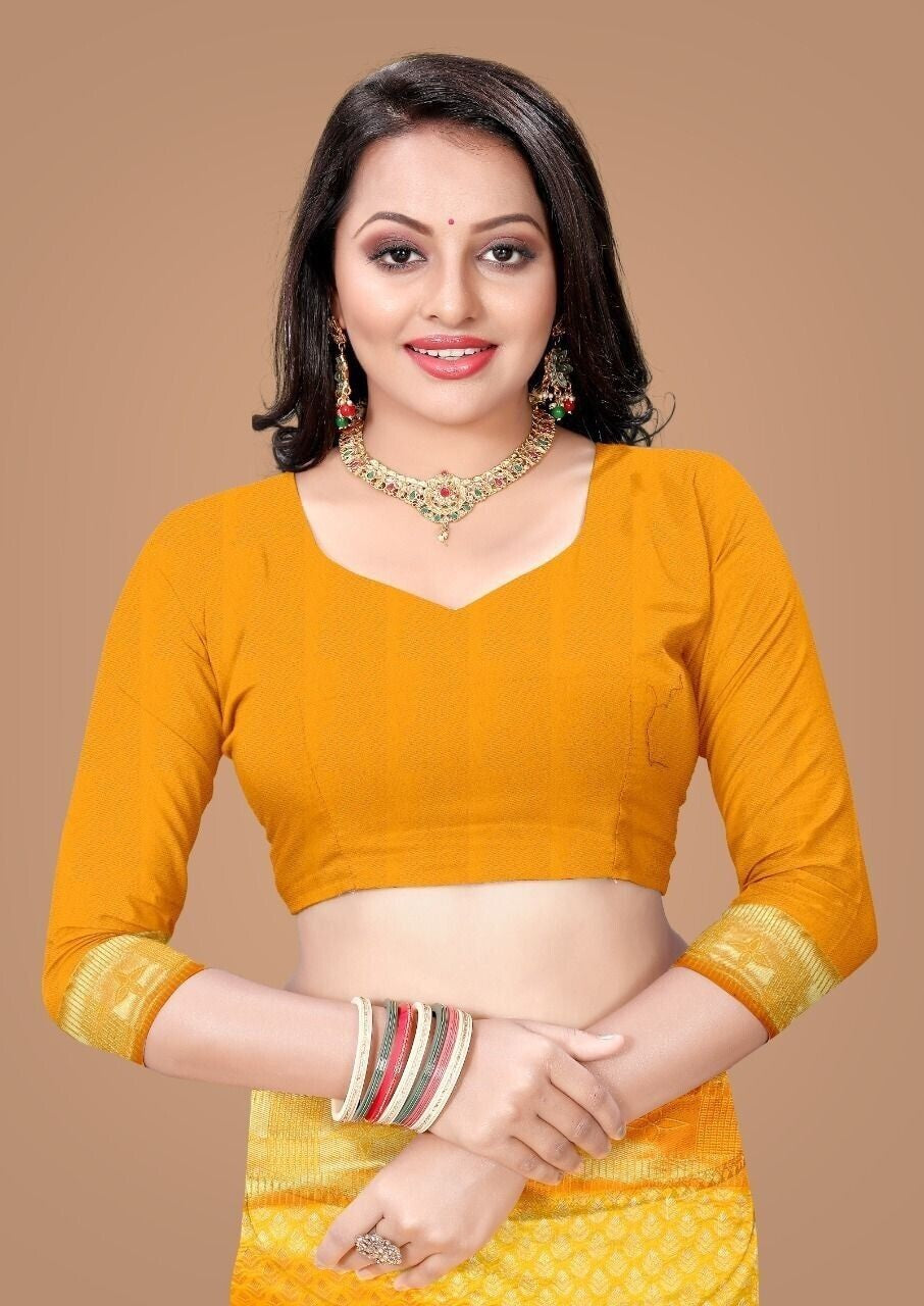 Yellow Color Soft Lichi Silk Sari image 4
