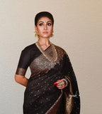 Black Soft Lichi Silk Saree image 4