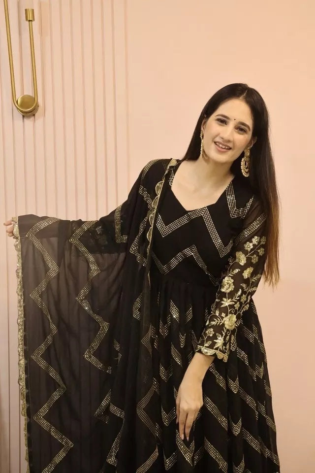 Fox Georgette With Embroidery Work With Full Sleeve Gown Bottom Dupatta image 4