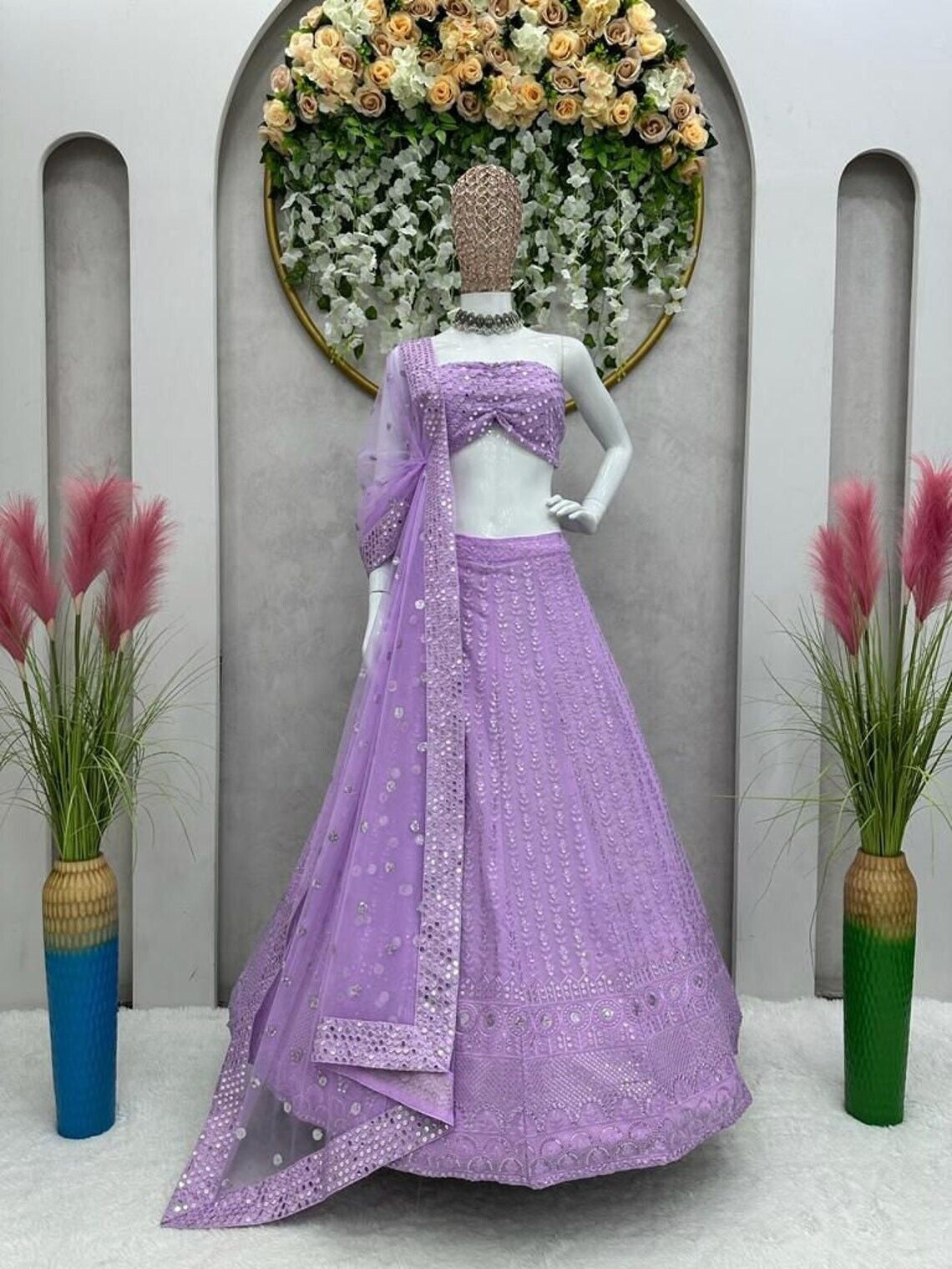 Butterfly Net With Embroidery Foil Mirror Work Lehenga Choli With Dupatta image 4