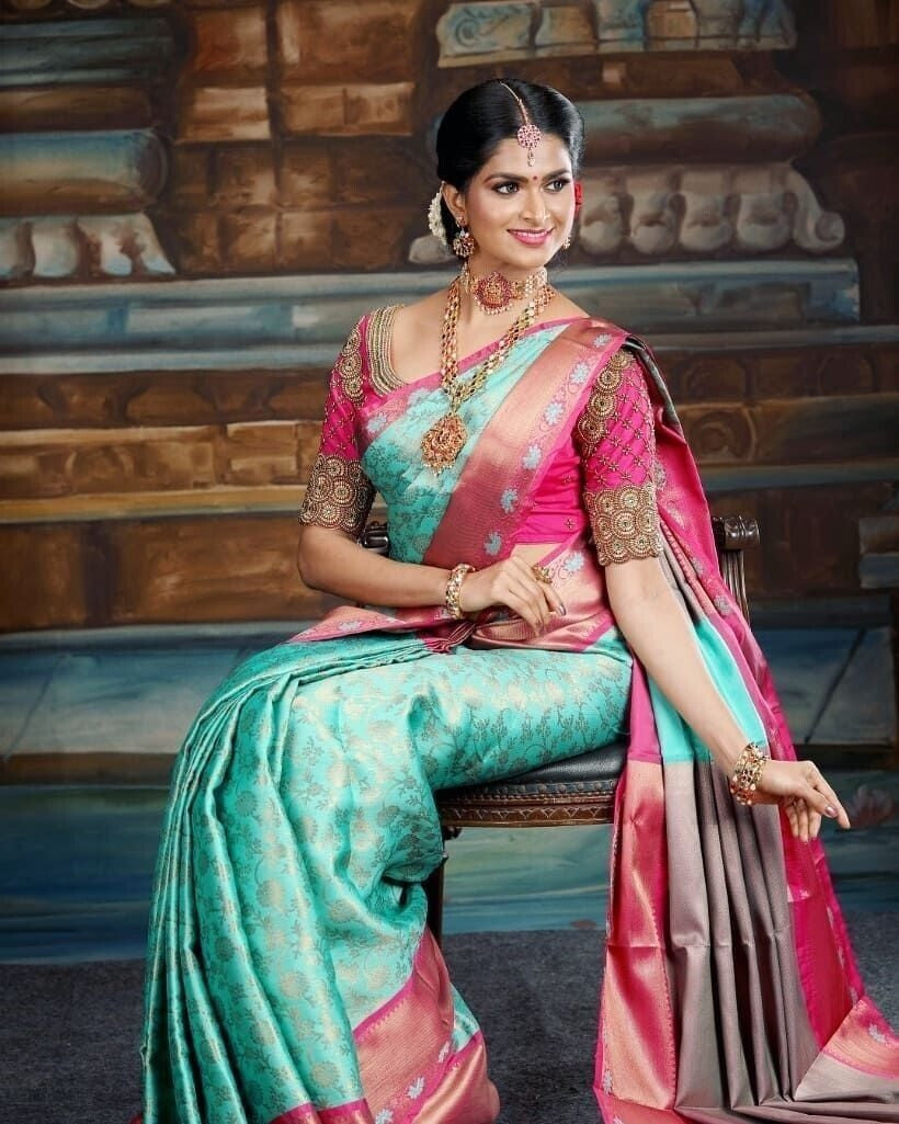 Soft Lichi Silk Beautiful Wedding Saree, Indian Party Wear Ethnic Sari For Women image 4