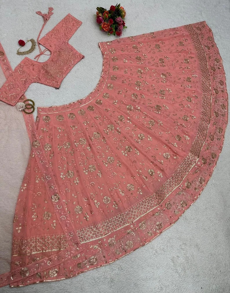 Faux Georgette Embroidery Sequence Work Lehenga Choli With Dupatta image 4