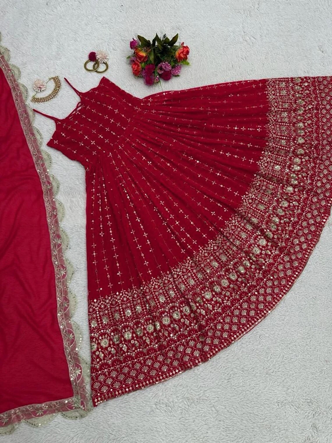 Faux Georgette Embroider With 5 MM Sequence Work Long Gown Dresses & Dupatta image 4