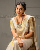 Off White Soft Banarasi Silk Saree With Unstitched Blouse image 4