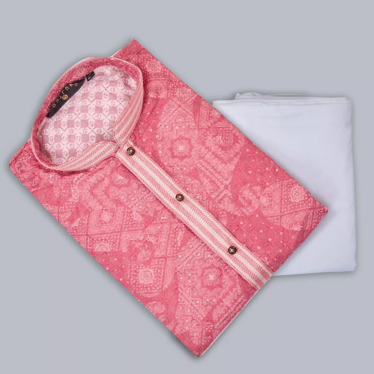 Pink Men Heavy Cotton Kurta Pajama image 4